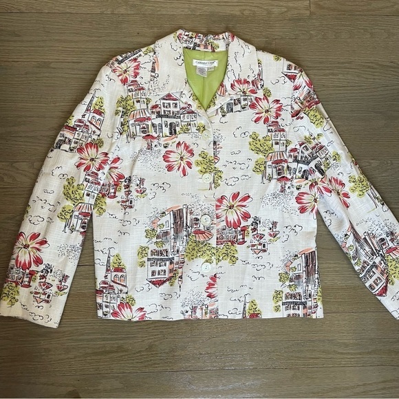 Coldwater Creek Linen Blend Blazer Jacket Buttons Lined Long Sleeves Large - Picture 1 of 6